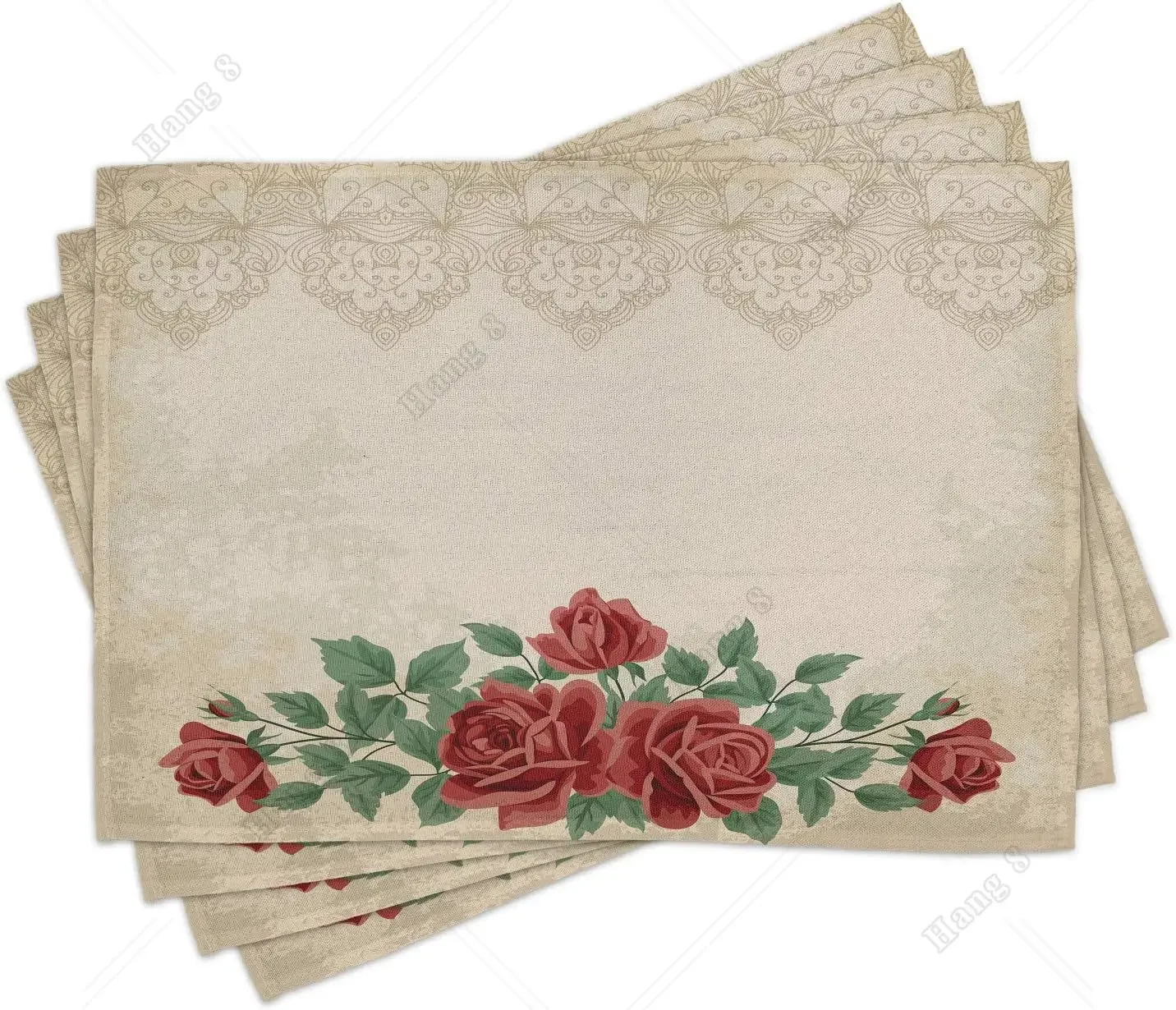 

1PC 30x40CM Vintage Rose Place Mats Red Floral Dinning Room Afternoon Tea Washable Fabric Placemats for Dining Table