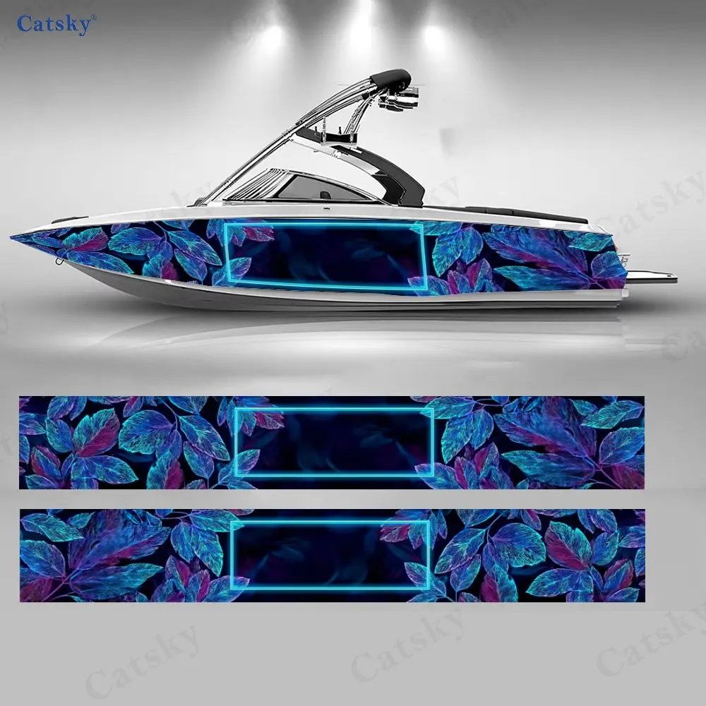

2 шт. неоновых наклеек в виде листьев для корпуса лодки, водонепроницаемые виниловые наклейки из ПВХ для рыболовных лодок, прочные и стильные графические дизайны