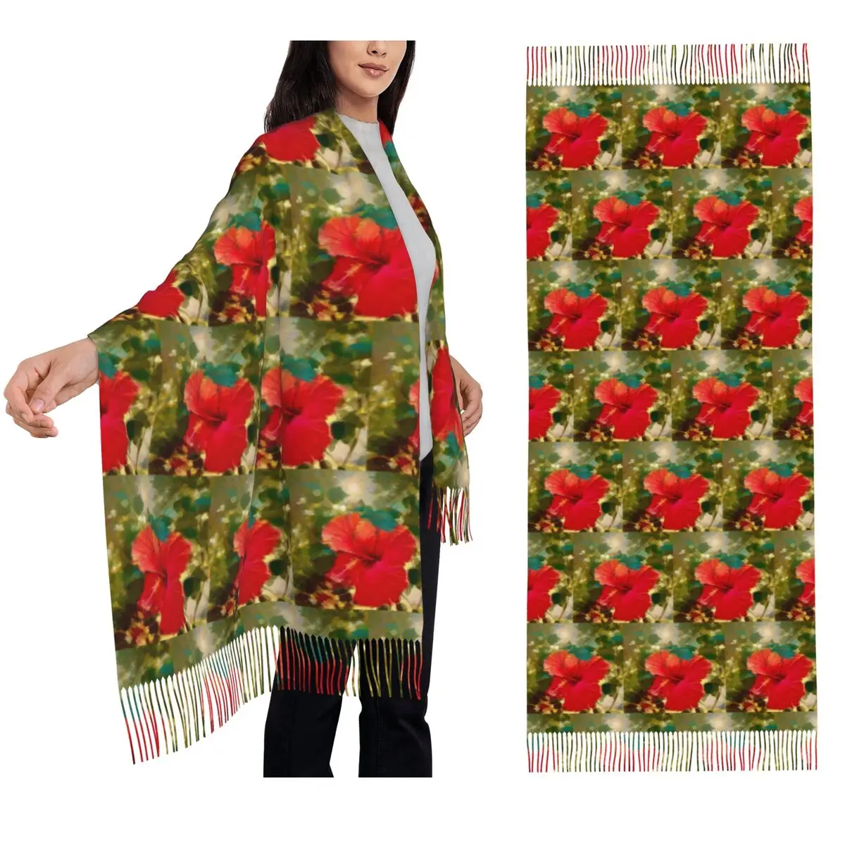

Hibiscus And Sunshine! Scarf Tassel Scarves Women Soft Warm Shawls and Wraps Long Fall Winter Shawl Wrap