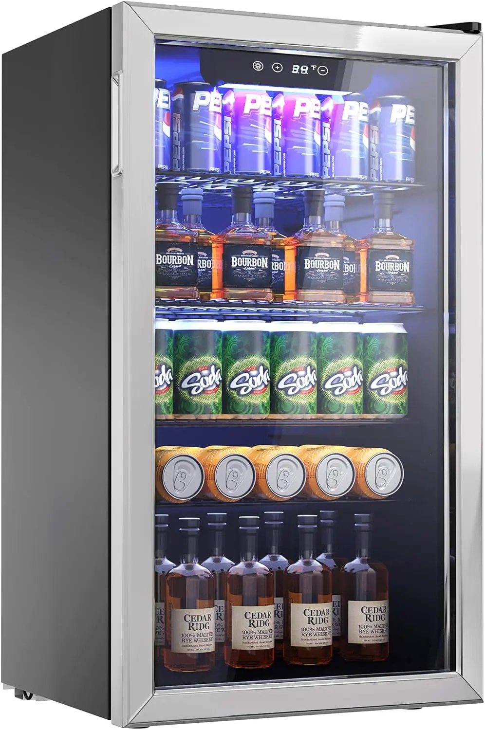 Refrigerator Cooler - 126 Can Mini Fridge with Glass Door for Soda Beer or Wine, Beverage Cooler for Home, Office