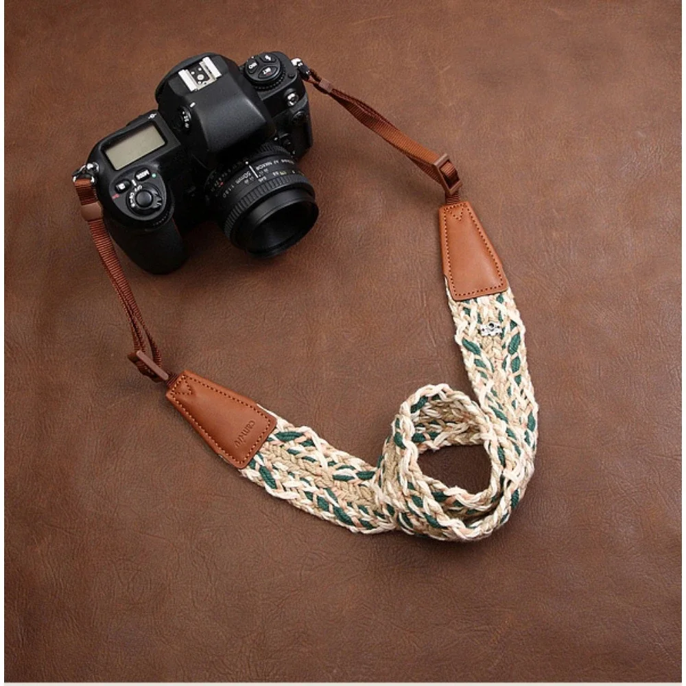 Camera Shoulder Neck Strap Belt Anti-Slip Adjustable Cotton Leather Woven Strap for DSLR Micro Single