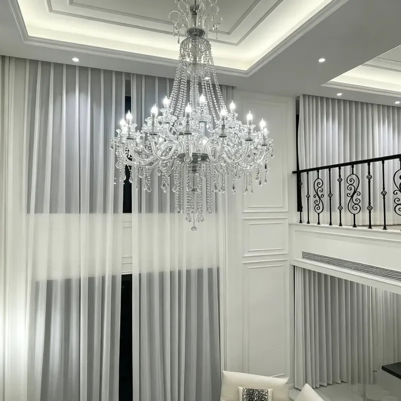 French Light Luxury Crystal Chandelier Modern Court Style for Villa Empty Stairs Wedding Hotel Duplex Building Lighting