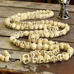 13x10mm Carved Skull Howlite 108 Beads Necklace Yoga Mala Health Prayer Teens Cuff Unisex Men