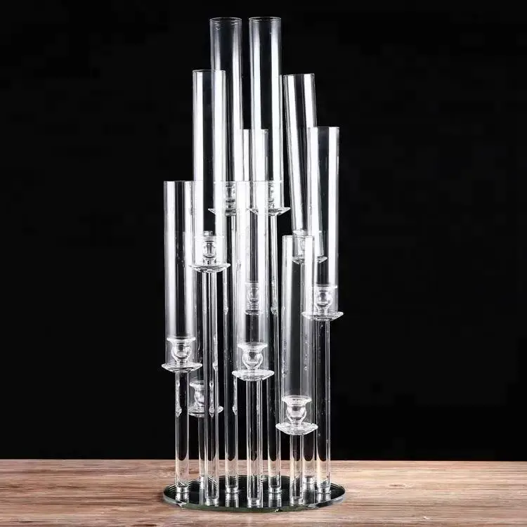 Acrylic Candlestick 10 Heads All Clear Candle Holders Wedding Candelabra Table Centerpieces Flower Stand Holder Candelabrum