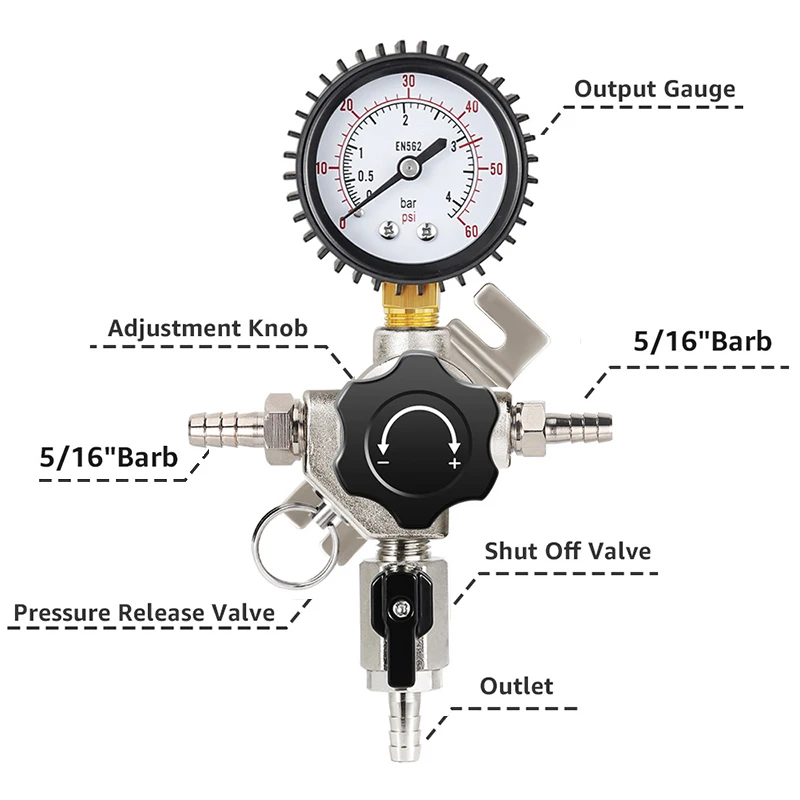 Secondary Gas Regulator Valve With Gauge Co2 Regulator Wall Mounted Co2 Charger Beer Carbonation Homebrew Tools