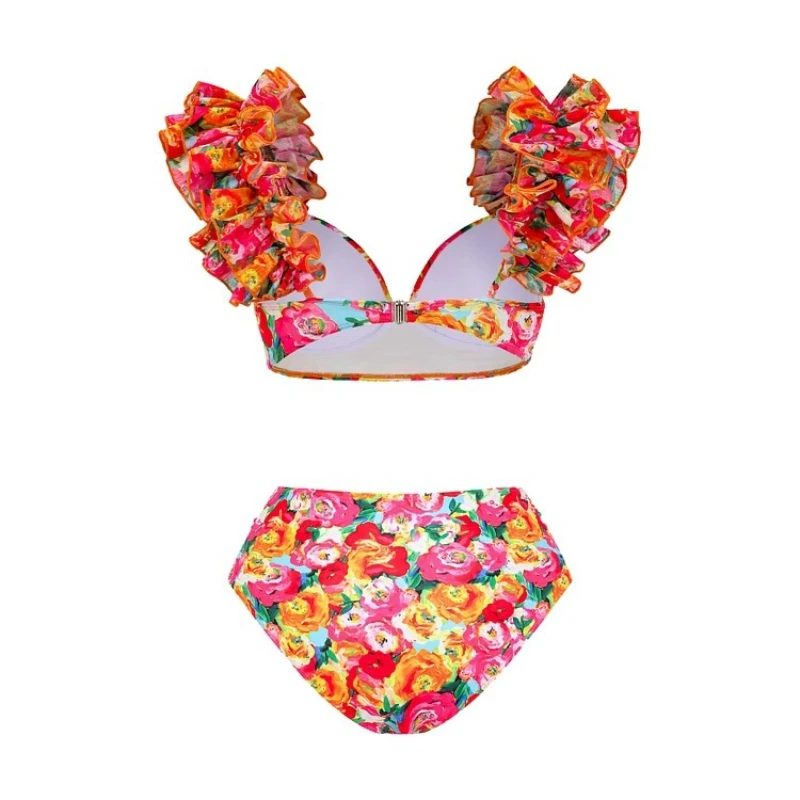 2025 High Quality Push Up Women Bikini Set Floral Printed Ruffle Split Swimsuit Set Chiffon Skirt Brazilian Biquini Bathing Suit