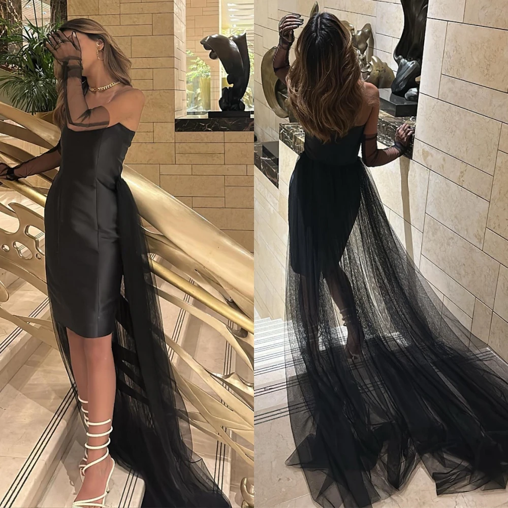 

Simple Exquisite Strapless A-line Tulle Satin Formal Occasion Gown vestidos de ocasião formal Выпускные платья