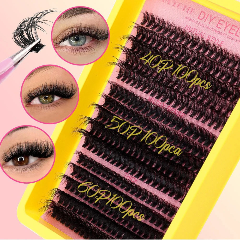 Kit de cils en grappe, Volume individuel moelleux, épais, mixte 60D 100D 3D, Extension de faux cils vaporeux, maquillage