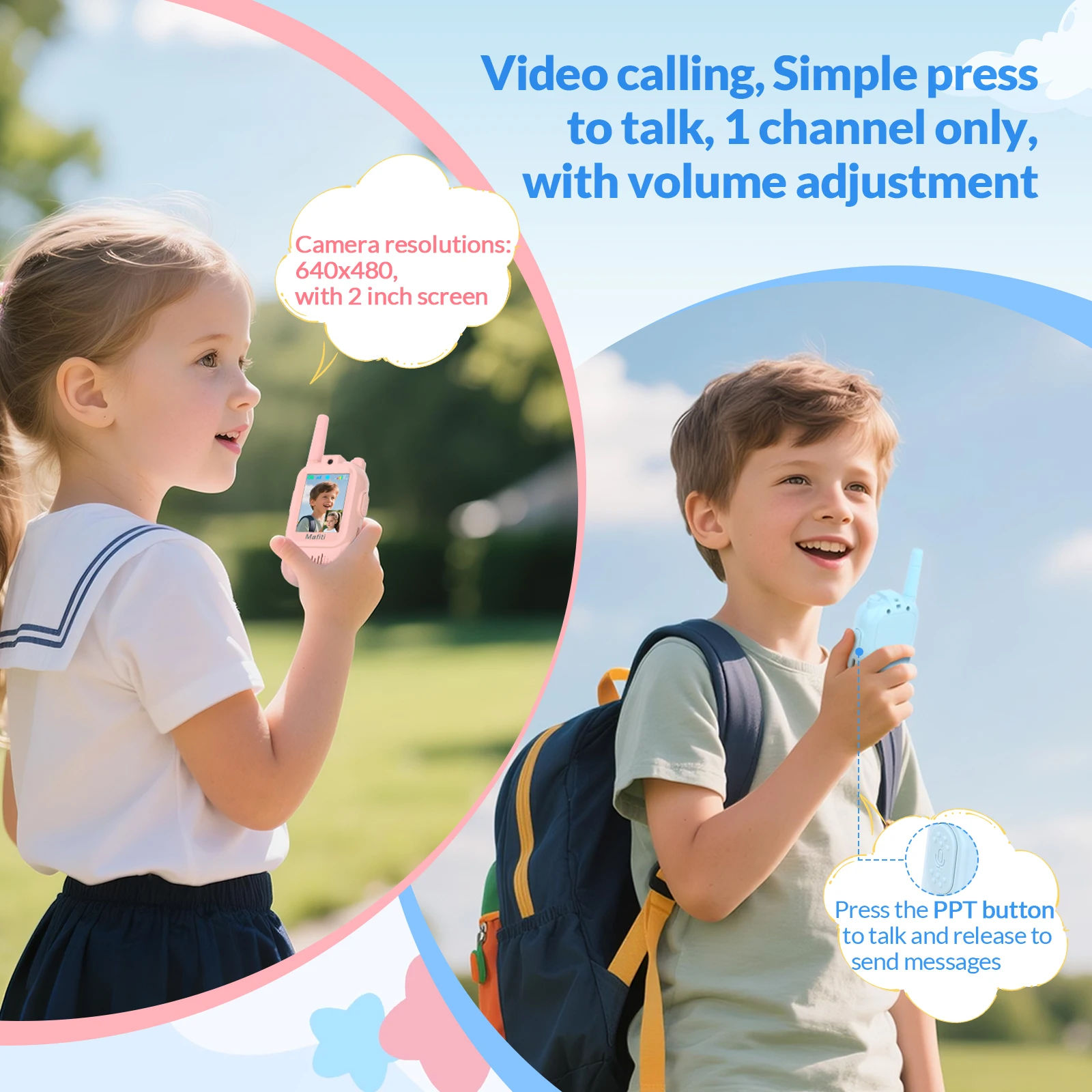 ألعاب مافيتي للأولاد والبنات أجهزة اتصال لاسلكية فيديو صغيرة للأطفال 2 عبوة قابلة لإعادة الشحن بمدى 1000 قدم لعيد الميلاد في الأماكن المغلقة والخارجية #3