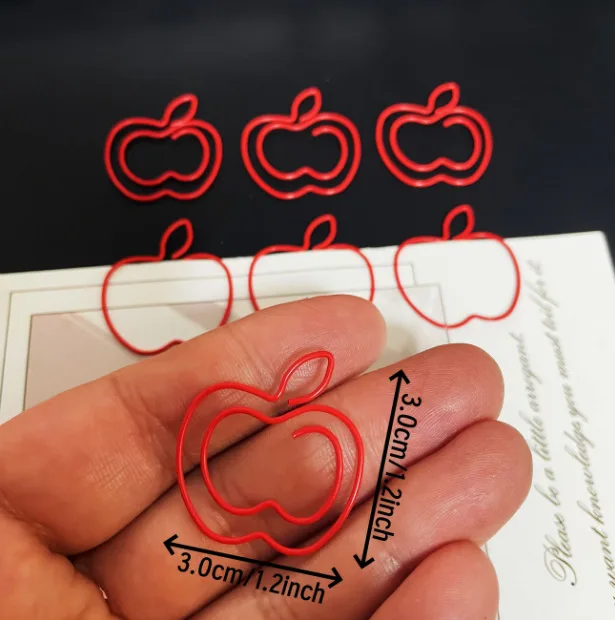 30/50pcs Kawaii Apple 모양 사진 티켓 종이 클립 금속 책갈피 장식 메모 편지 바인더 종이 클립 Office 편지지