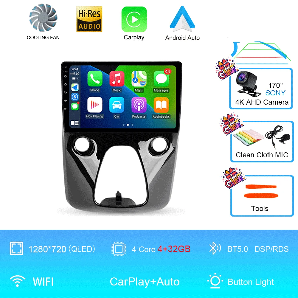 Android 16 autoradio multimediaspeler navigatie stereo GPS 2din 2 din DSP voor Peugeot 108 en Toyota Aygo B40 2014-2021 - afbeelding 1