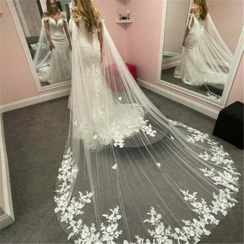 

Long Lace Floral Adhesive Wedding Dr Veil Floor Length Tulle Skirt High Waist Ele Bridal Gown for Women