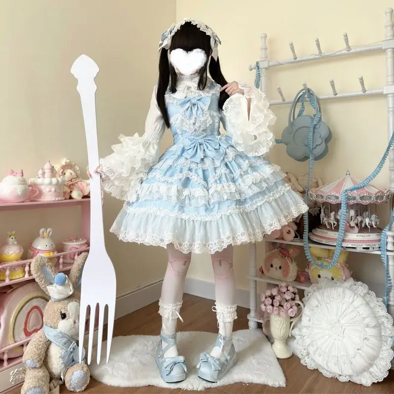 

Lolita Cute Gorgeous Flower Wedding Suspender Dress Shirt Women Lace Ruffles Victorian Vintage Elegant Princess Dresses