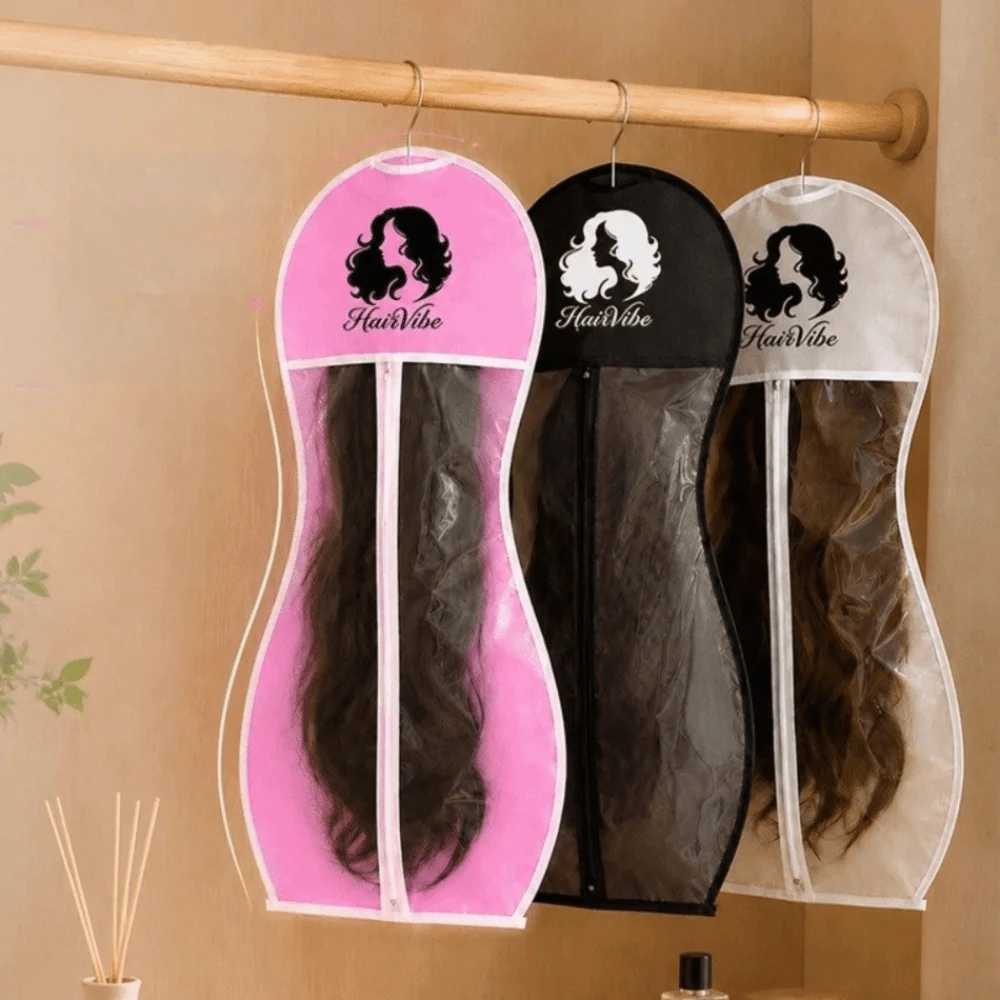 New PEVA Wig Storage Bag Transparent Dustproof Hanging Wig Bag Zipper Closure Hanger Hook Wig Organizer Closet Storage