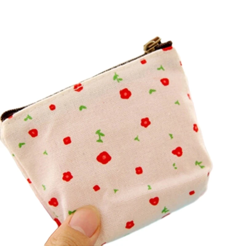 Women's Fabric Purse Coin Wallet Change Bag Zipper Wallet with Flower Pattern Dropship