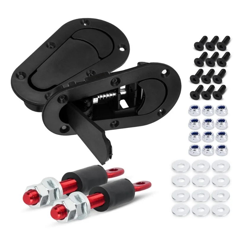 D1 Style Aluminum Invisible Hood Lock Anti-theft Keyed Engine Cover Lock Universal Car Racing Bonnet Lock Modification Part
