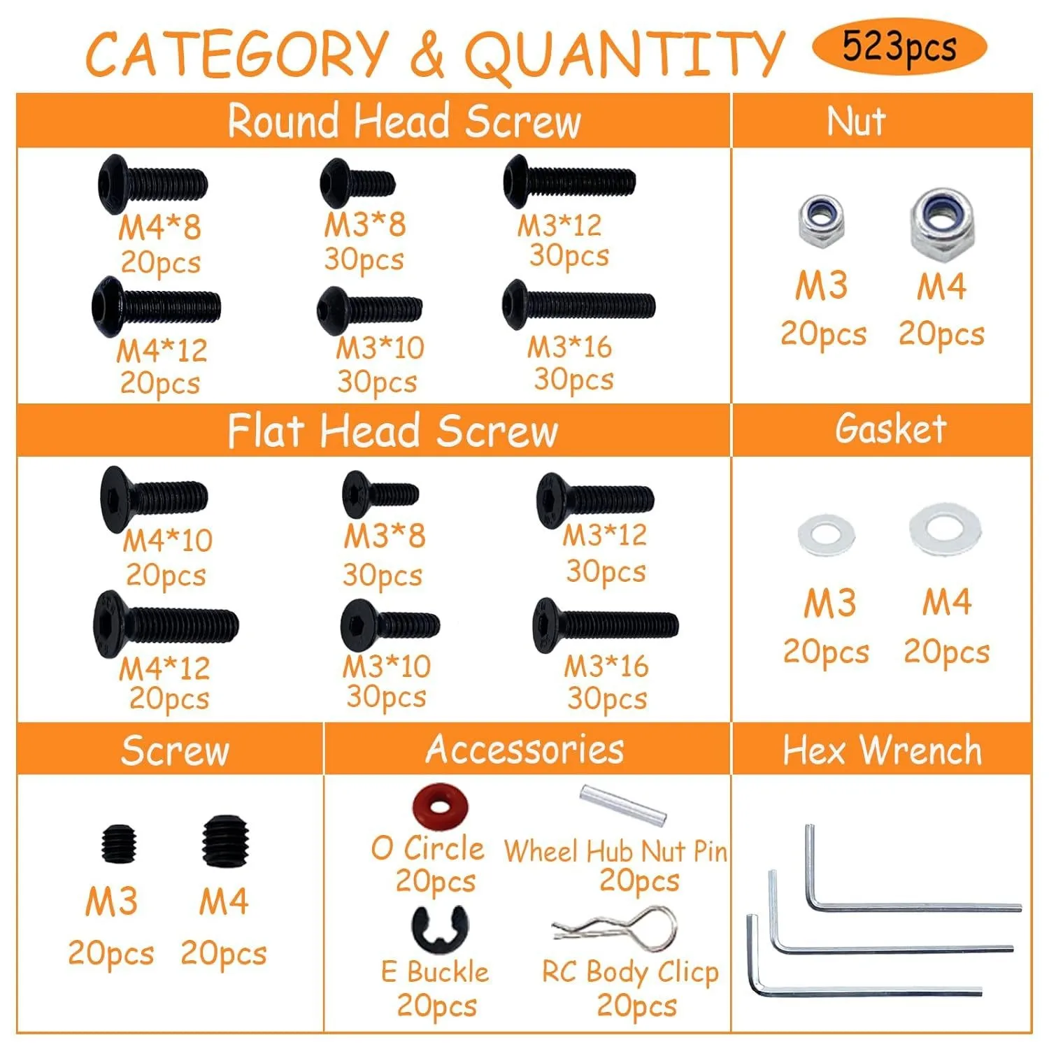 520PCS Universal Remote Control Screw Kit Suitable for Remote Control Climbing Vehicles and Truck Screw Combinations.