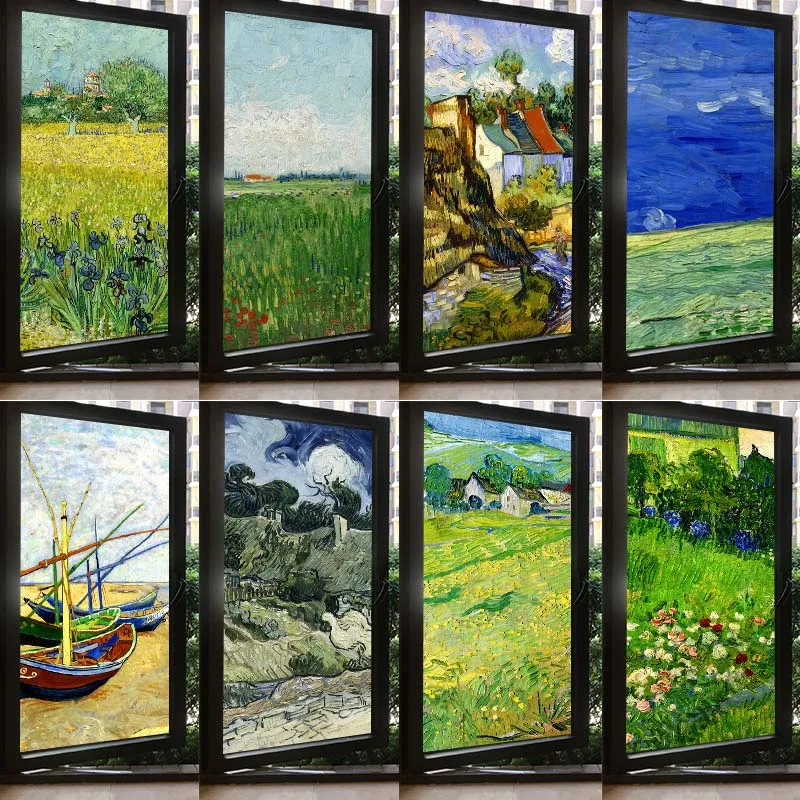 

Glass Sticker European Color Window Window Painting Van Gogh Film Frosted Electrostatic Bathroom Anti-peeping Window Film