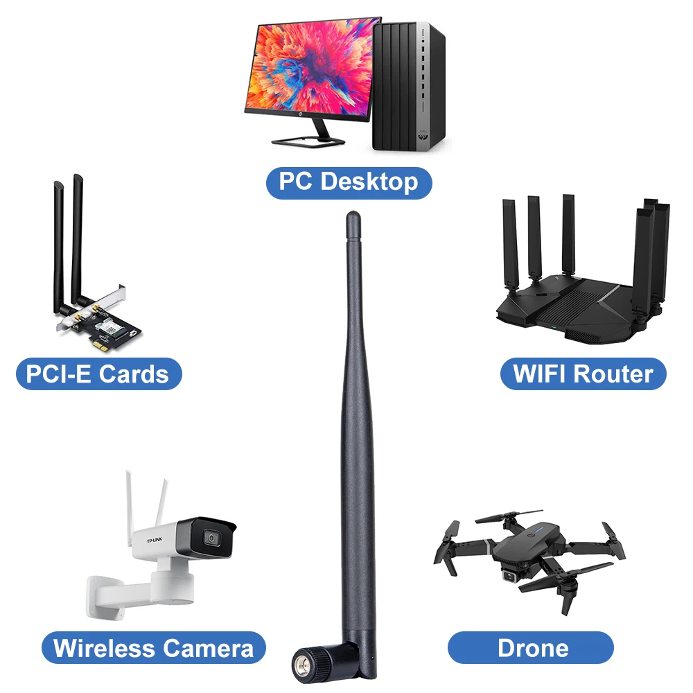 Wi-Fi付きワイヤレスアンテナ2個2.4ghz,コネクタ付きオス6dBiアンテナ,Wifi,ネットワークカード用アンテナ,IPカメラ,ピグテールケーブル