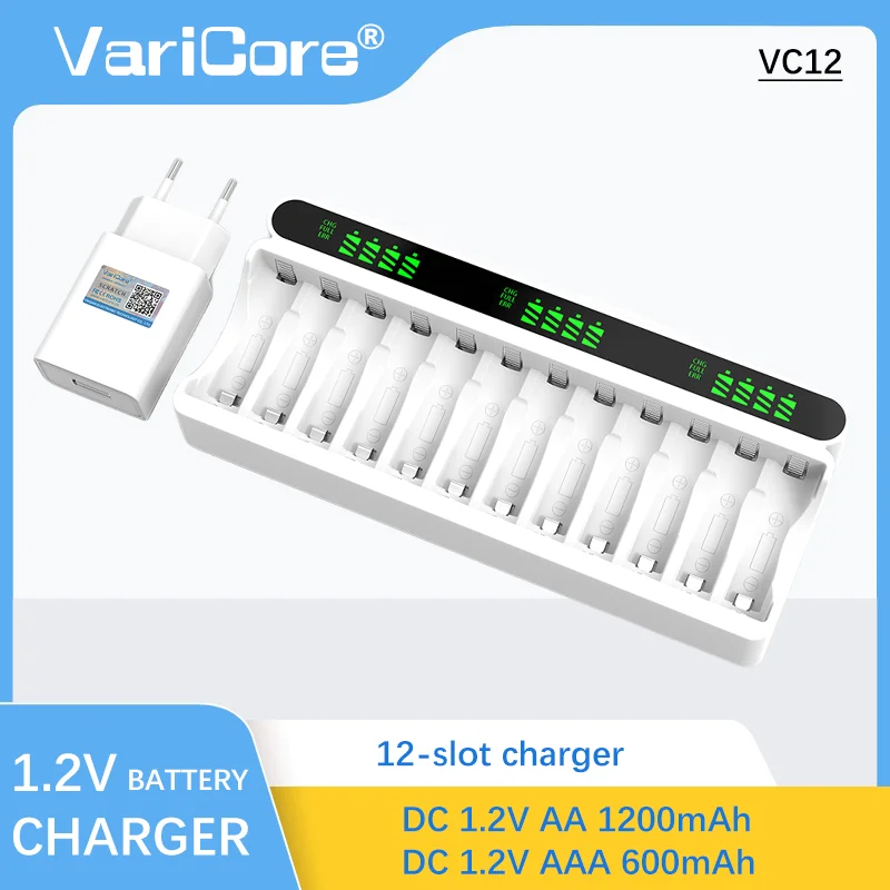 

Новое интеллектуальное зарядное устройство VariCore VC12 Type-C с 12 слотами, специально для Ni-MH/Ni-CD аккумуляторной батареи 1,2 В AA/AAA