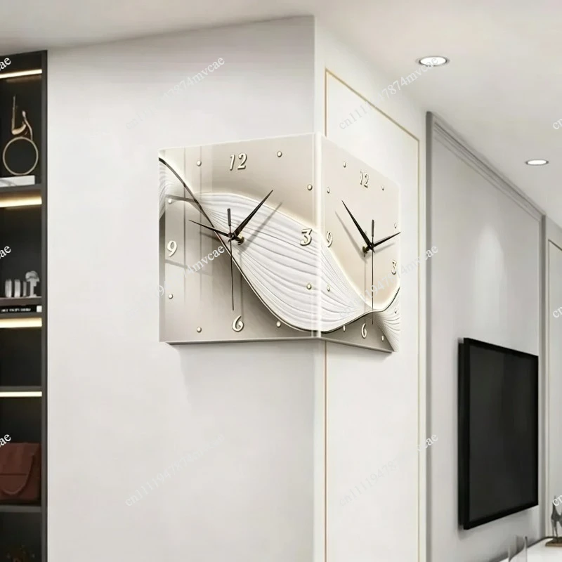Modern simple corner lamp double-sided clock household living room corner led stereo clock punch-free corner wall clock
