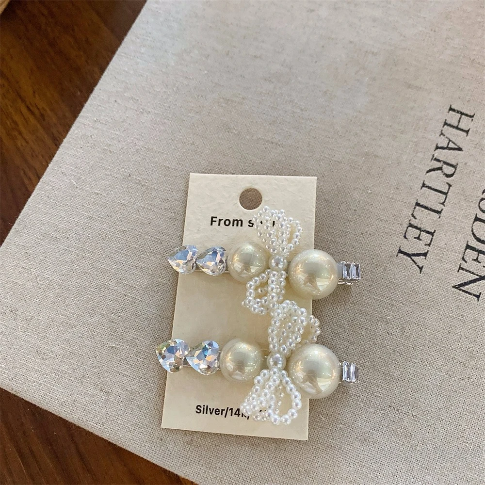 2 Stücke Sanfte Perle Kristall Haarnadel Fee Stil Seitenclip Frauen Täglich Datum Kleid Haarschmuck Süße Haarschleifen für Mädchen – Detail 7