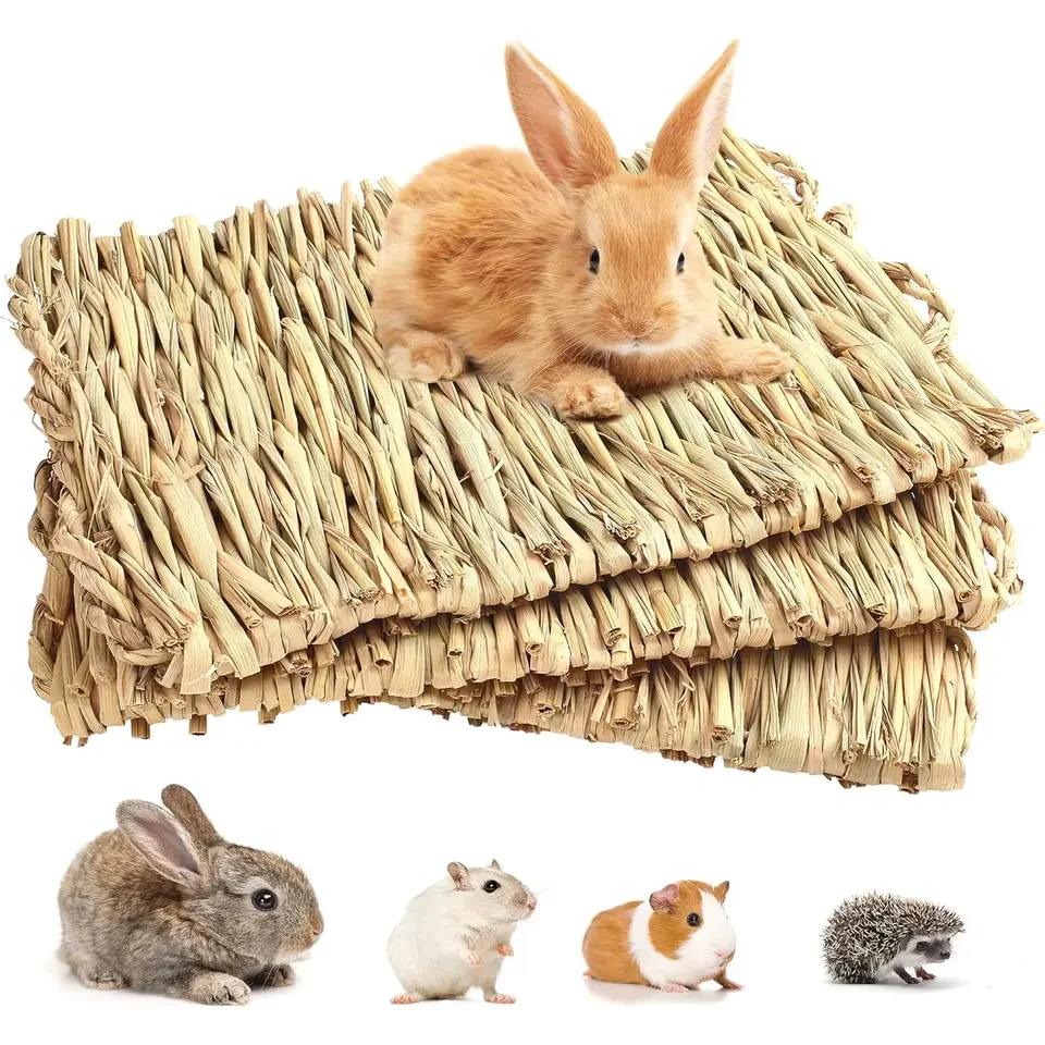 Tapis d'herbe pour animaux de compagnie, lapin, paille naturelle, literie, Cage de repos, pour cochon d'inde, perroquet, Chinchilla, Hamster, Rat