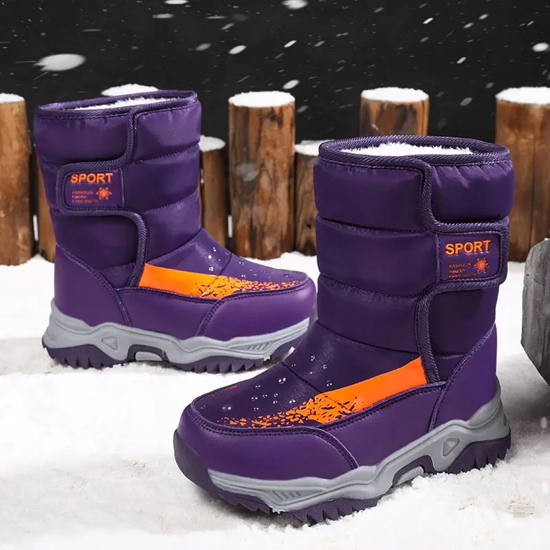 Kids Boys Girls Winter Snow Boots Waterproof High Top Warm Cotton Shoes Non Slip Thickened for Big Children
