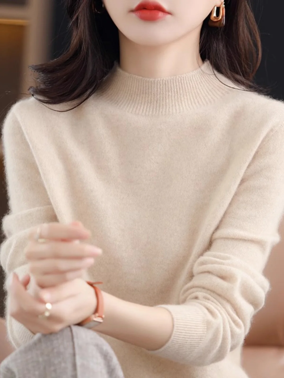 

Spring New Sle Women's Loose Woolen Sweater f High Collar Sl Camere Underwear Casual Comfortable Knitted Top