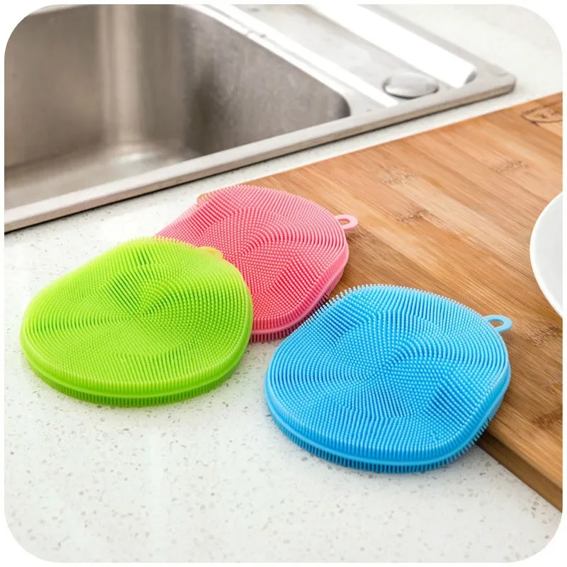 Silicone Cleaning Brush Soft Silicone Scouring Pad Washing Sponge Dish Bowl Pot Cleaner Washing Scrubber Tool Kitchen Accessory