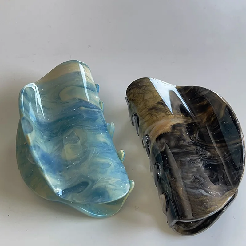 1pc New ink black gold blue starry sky oil painting artistic hair clip shark clip back hair clip