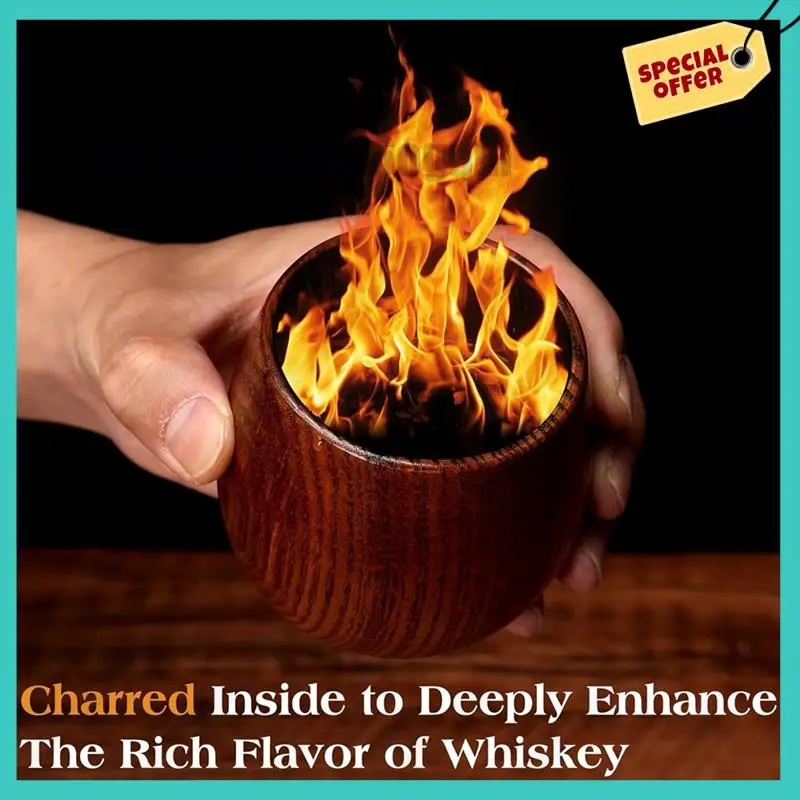 -ABJZ 2 قطعة كأس ويسكي مصنوع يدويًا كأس خشبي قديم الطراز للرجال، بهلوان ويسكي، نظارات للرجال، عشاق بوسطن