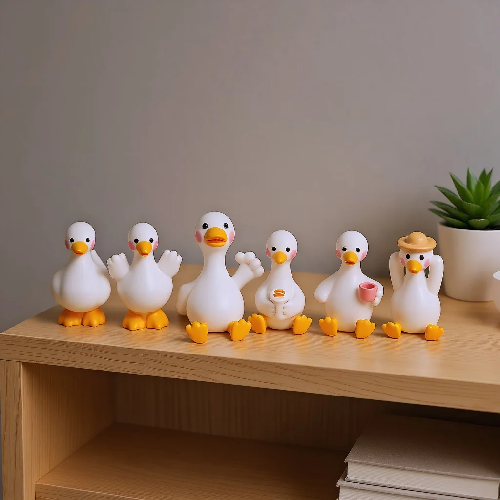 6Pcs Mini Resin Duck Figurines with Cartoon Poses Cute Healing & Stress Relief Desktop Decorations for Office & Home