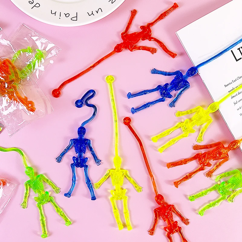10pcs Colorful Skeleton Stretchable Sticky Hands Palm Climb Toys For Kids Birthday Party Guest Favors Halloween Party Goodie Bag