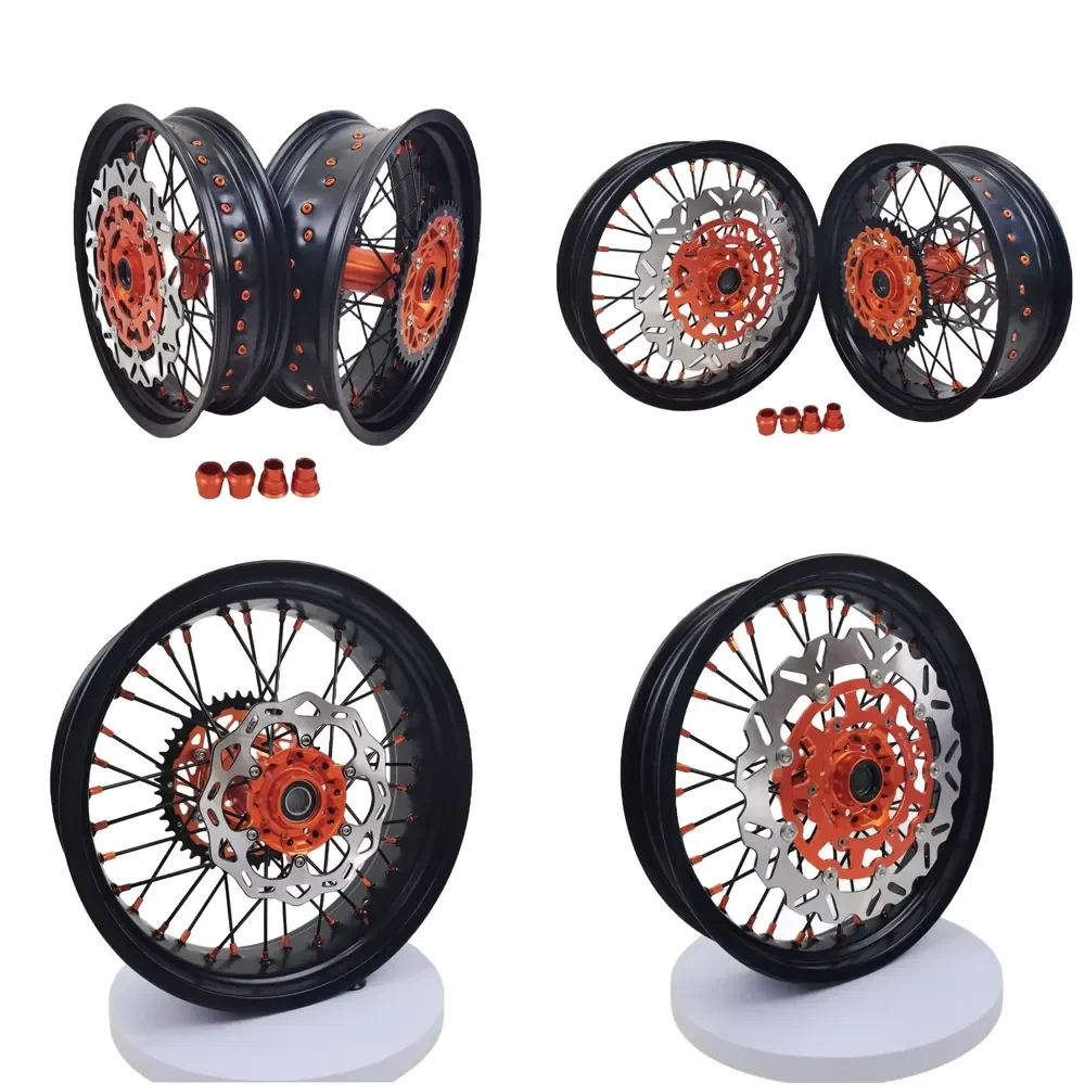 【2026 New Design】 Selling Supermoto Wheels Rims Set EXC SXF-EXC 450 03-15 Orange EXC SXF Hubs