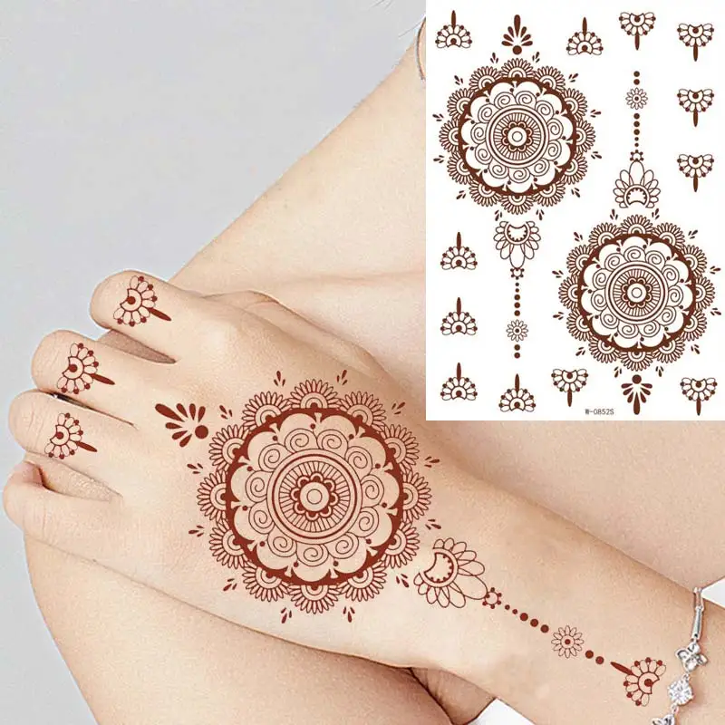 9Pcs Brown Henna Temporary Tattoos for Women Henna Tattoo Sticker for Hand Body Art Moroccan Mehndi Design Tattoo Fake Hena