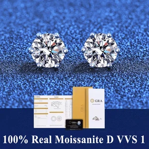 GRA 100% Perak Murni Asli dengan 2 Sertifikat Moissanite 6 Cabang Anting-Anting Pejantan Warna D untuk Wanita Perhiasan Pernikahan Kualitas Terbaik 10 sertifikat penjualan terbaik - №