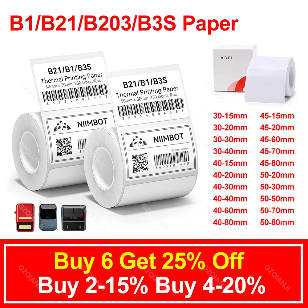 Niimbot B1 B21 White Color Label Paper Roll Sticker Self-adhsive Tag Barcode Name Price Papers for Official B1 B21 B3S Printer