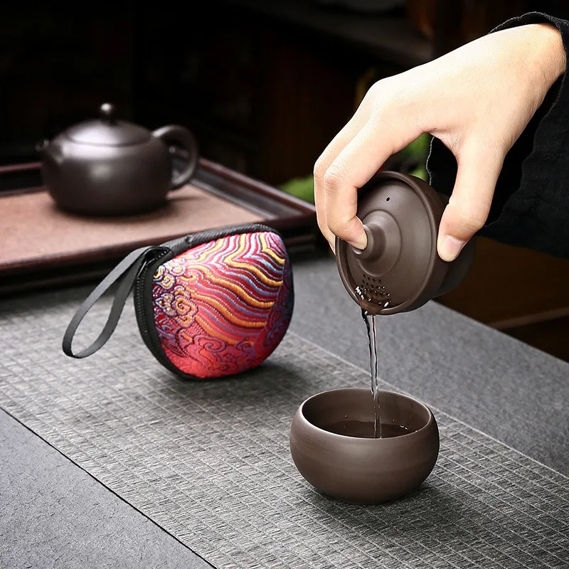 Portable purple sand travel tea set, one pot and one cup of outdoor travel camping express cup, portable storage exquisite set