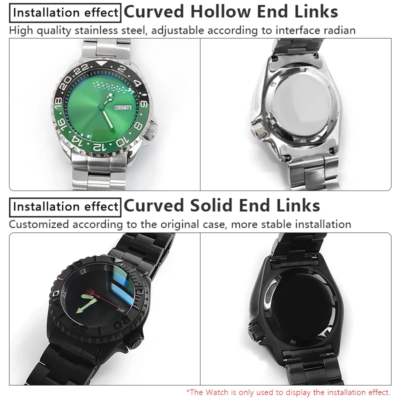 سوار المحار من الفولاذ المقاوم للصدأ ، 22 ، وصلات صلبة ، وصلات نهاية منحنية ، رباط ذو لونين ، سوار ساعة ذهبي وفضي لـ SKX007 ، SRPD