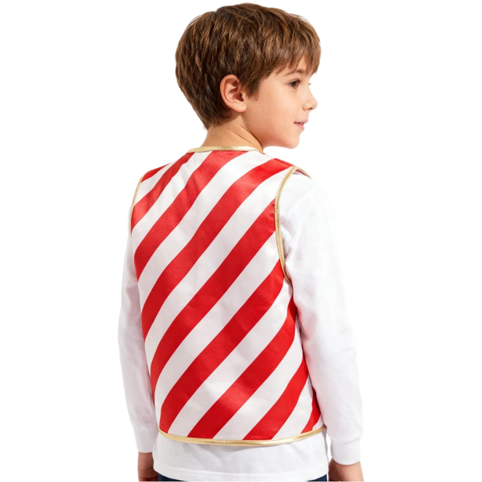 Kids Christmas Vest Candy Cane Striped Costume Sleeveless Choir Waistcoat New Year Holiday Party Santa Claus Elf Cosplay Outfit