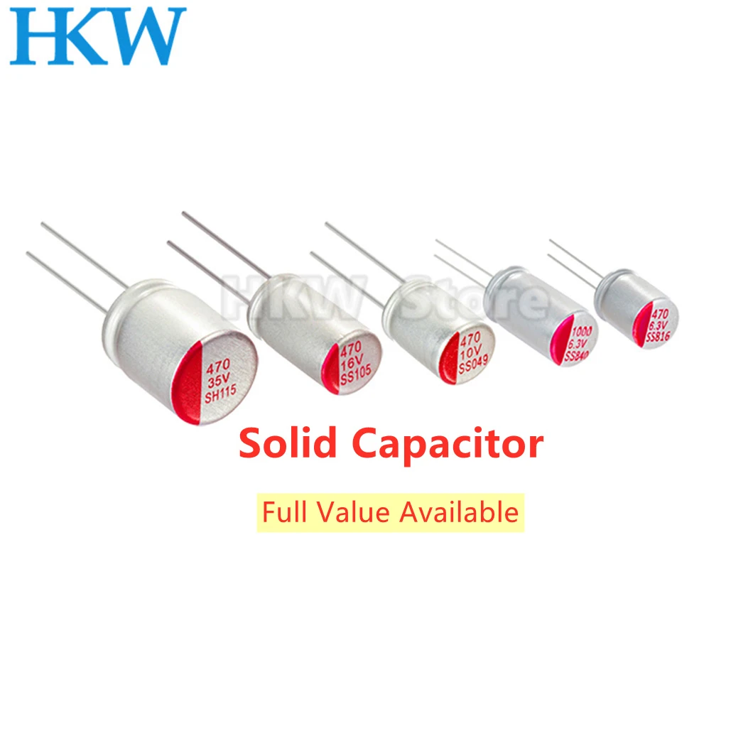 10pcs Solid Electrolytic Capacitor DIP Low ESR 6.3V 10V 16V 25V 35V 50V 63V 100V 10UF 47UF 100UF 220UF 470UF 820UF 1000UF 2200UF