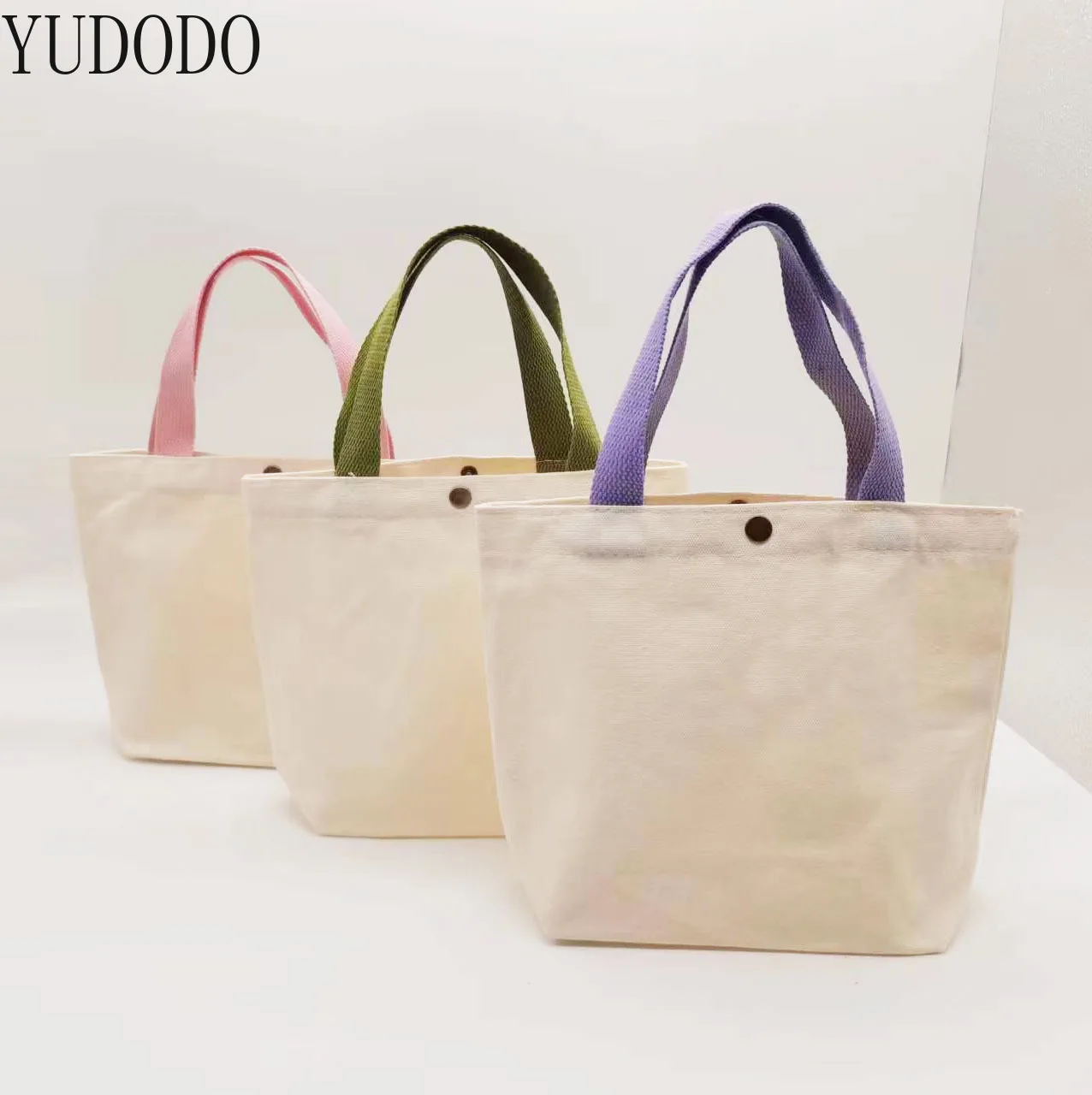 

YUDODO Mini Size Canvas Shopping Bags with Buckles Solid Colors Durable Hand Bags Small Cute Street Bags