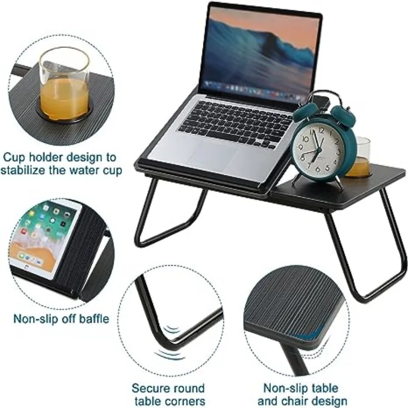 Folding Laptop Desk for Bed Portable Computer Tray for Sofa Table for Writing 4 Angles Adjustable Laptop Table with Cup Holder