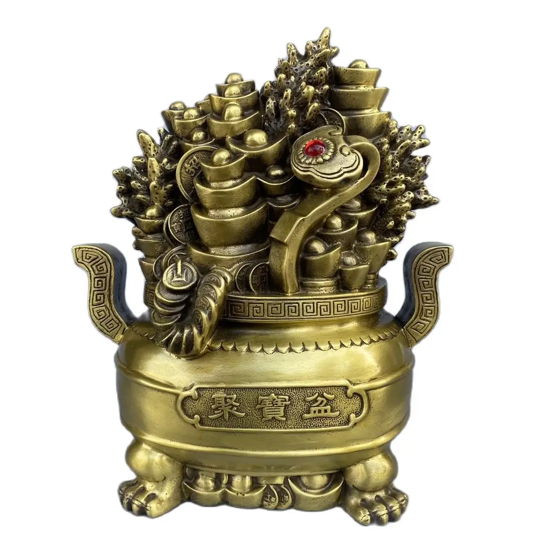 Two Eared Treasure Bowl Wealth Lucky Good Blessing Statue 29CM