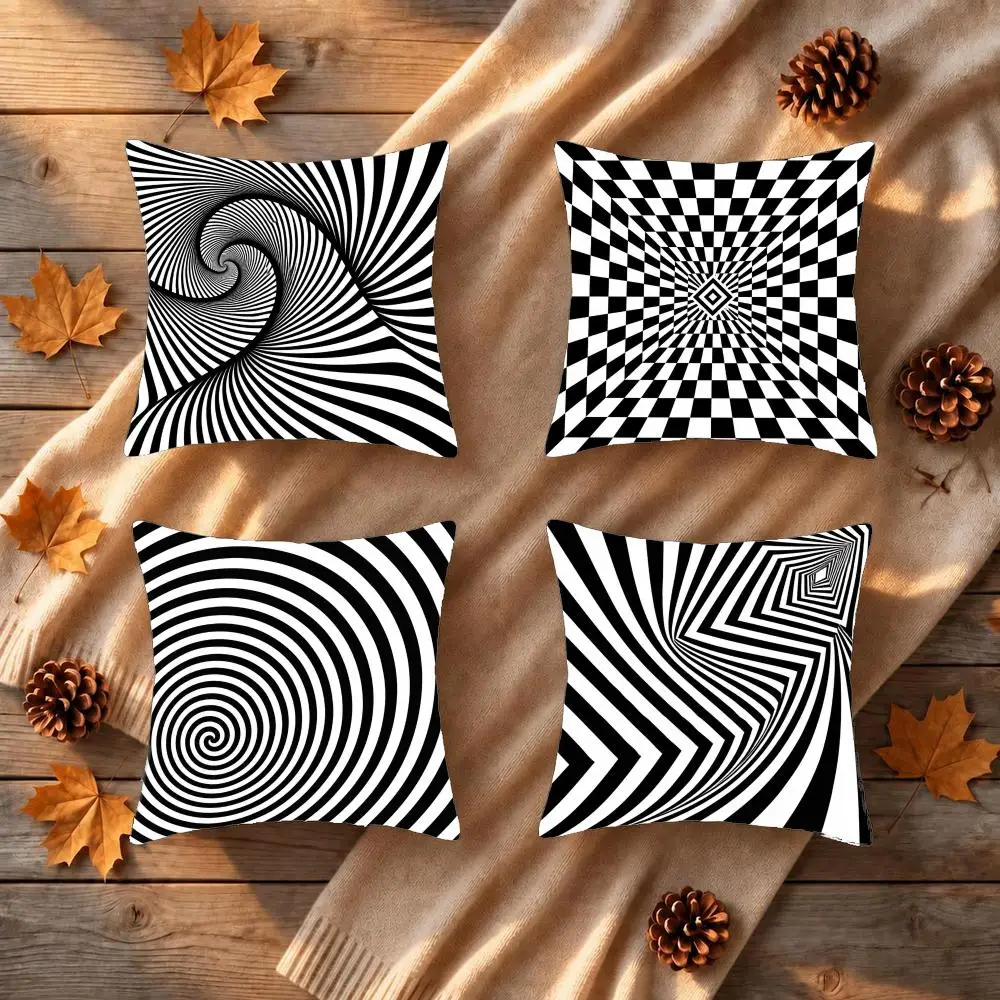 Hypnotic Optical Geometry Cushion Cover 1/4Pcs Soft Plush Throw Pillow Cover Double-Sided Print Sofa Living Room Decor