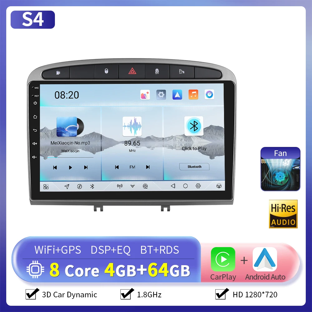 Camecho Draadloze Carplay Android Auto Radio voor Peugeot 308 408 2007-2015 Auto Intelligent Systeem 6 + 128G 4G WIFI GPS Auto Stereo
