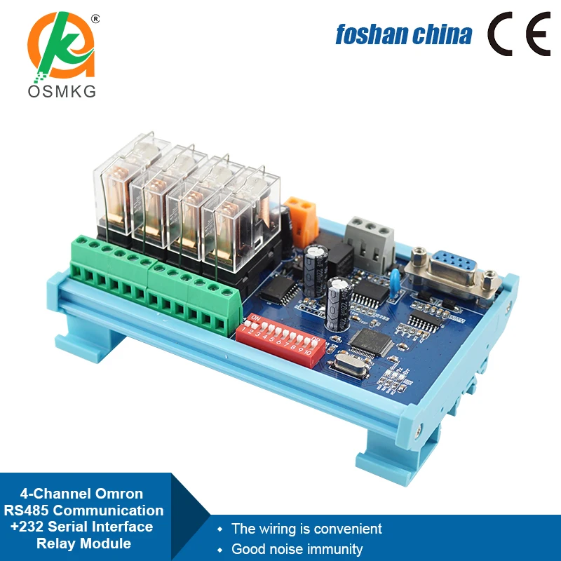 AoShangMing 4-Channel RS485+232 Communication Relay Module RS485 Modbus RTU/232 DC12V/24V Relay Output Module for Robotics