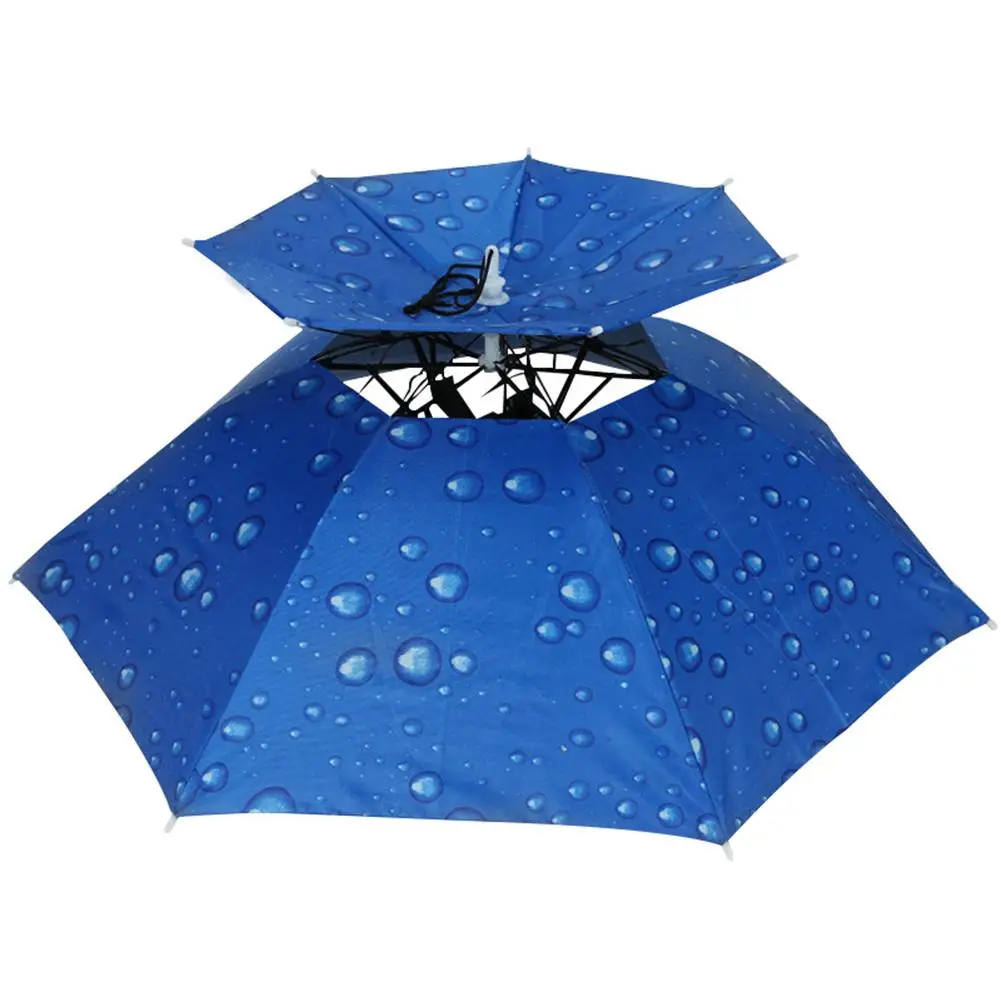 Double-layer Outdoor Umbrella Hat Foldable Rain Sun Shade Head Hat Sun Hats Waterproof Headwear Cap for Fishing Camping Supplies