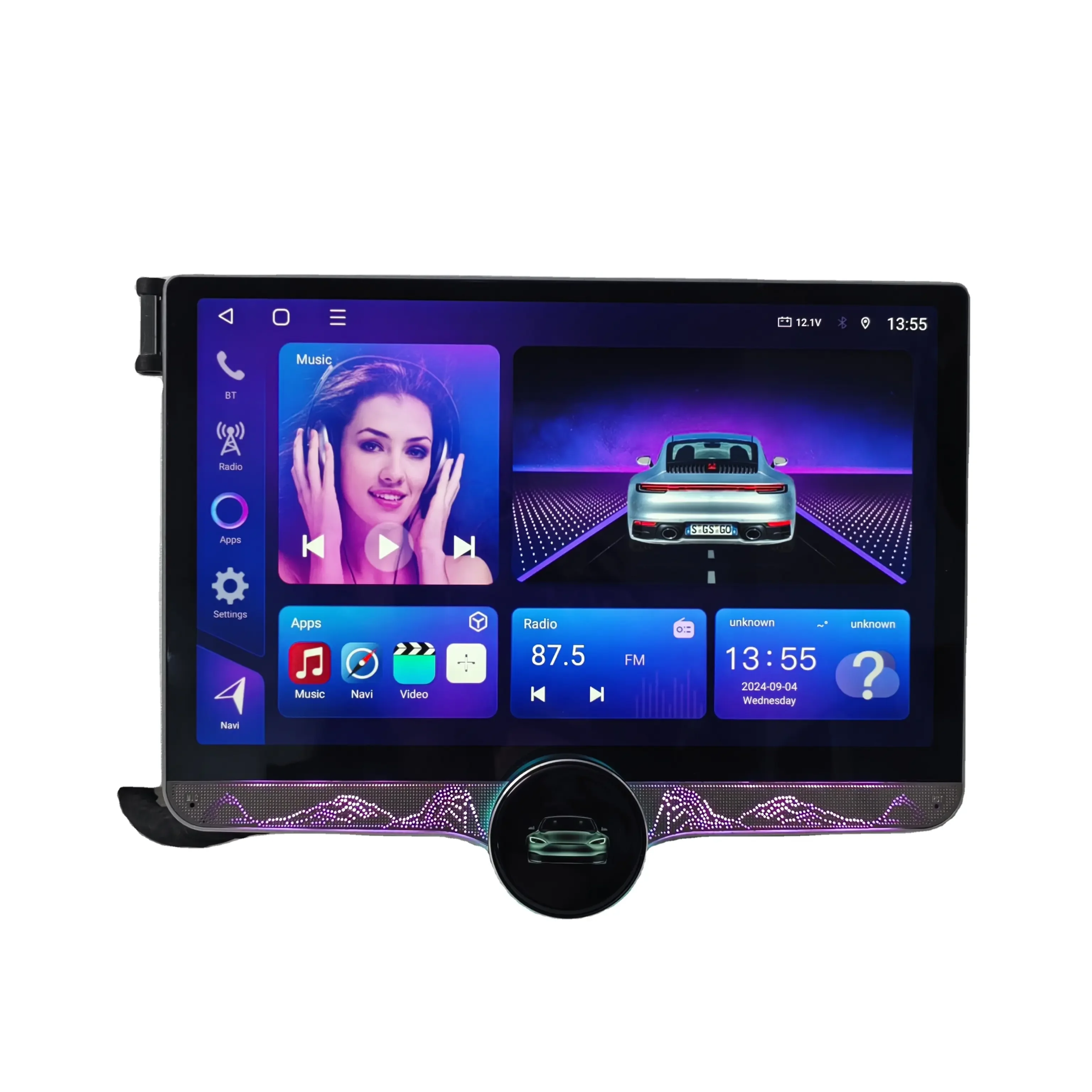 11.8 Inch Universal One Knob Android Screen with Light 8core 2din Car Radio Video Headunit with DSP CarPlay Android Auto